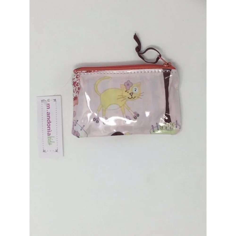 M. Andonia Girls Pink Coin Purse Fabric and Vinyl with Fairy and Cat Print NEW